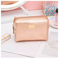 Luxury Modella Small Cross Stripe PU Leather Cosmetic Bag Women, Travel Rose Gold Makeup Bag Custom Private Label Metal Logo